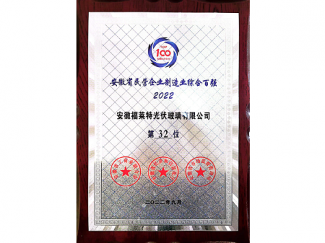 安徽省民營企業(yè)制造業(yè)綜合百強2022第32位(安福)